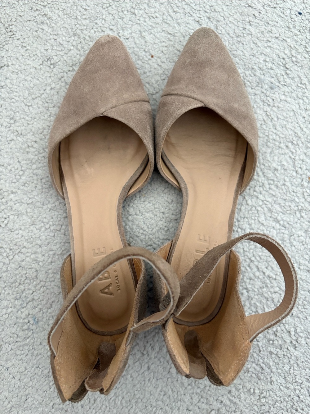 Able Taupe Suede Pointed D'Orsay Slingback Flats